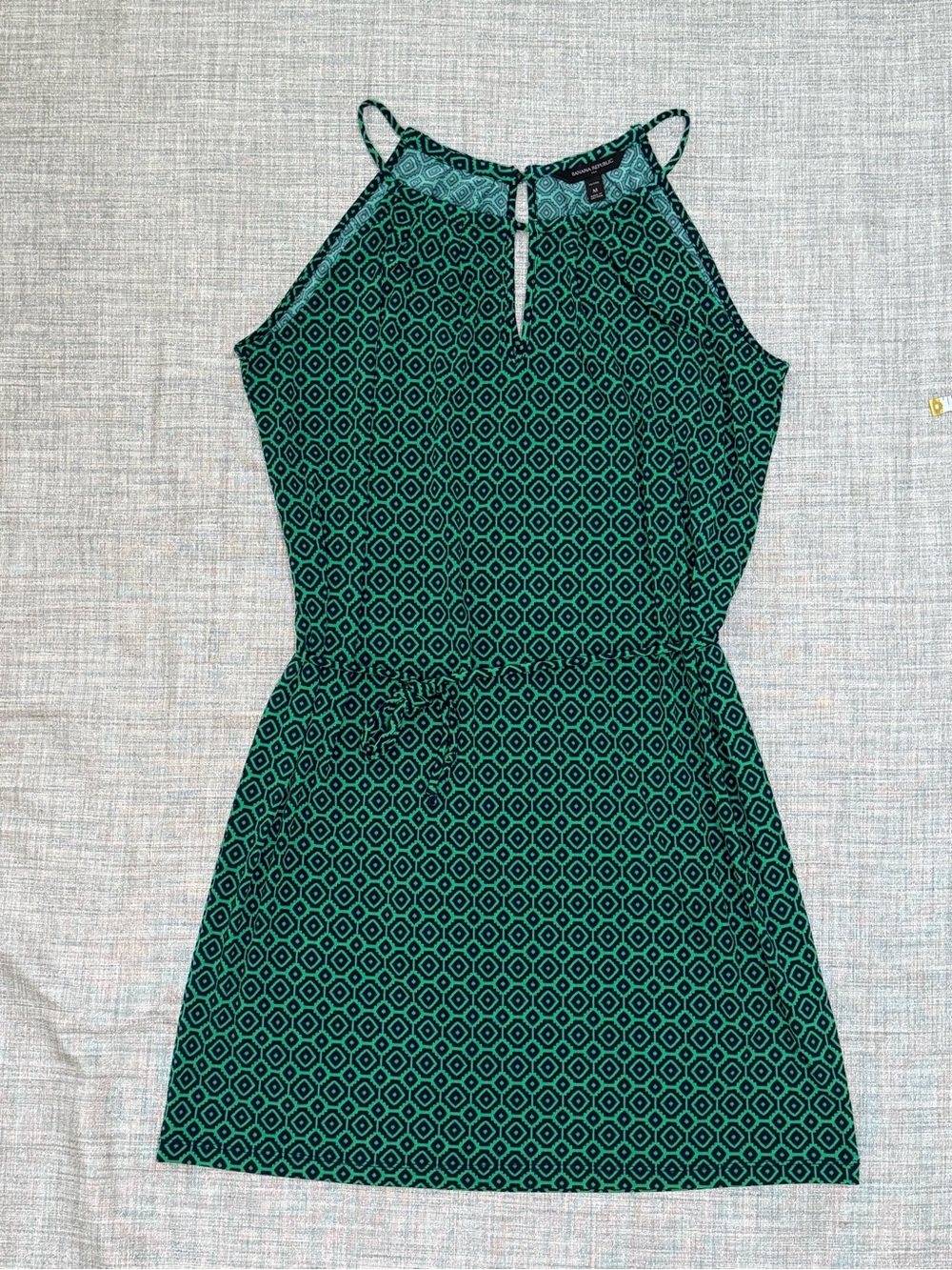 Banana Republic Petite M Green Navy Geometric Side Tie Dress NWT